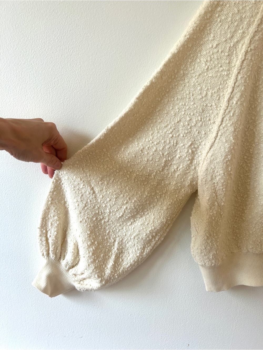 Free People “Found My Friend” Cream Popcorn Boucle Pullover Sweater • Size XS
